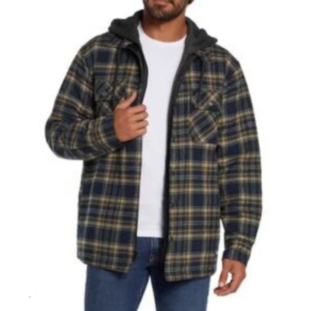 Eddie BauerHooded Shacket Navy Soloman Plaid Size Small